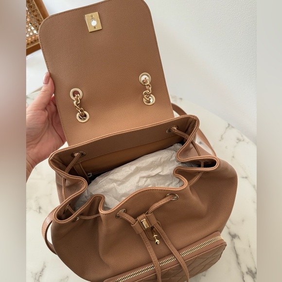 NWOT Chanel Beige Quilted Caviar Leather Affinity backpack with dustbag - Picture 5 of 10